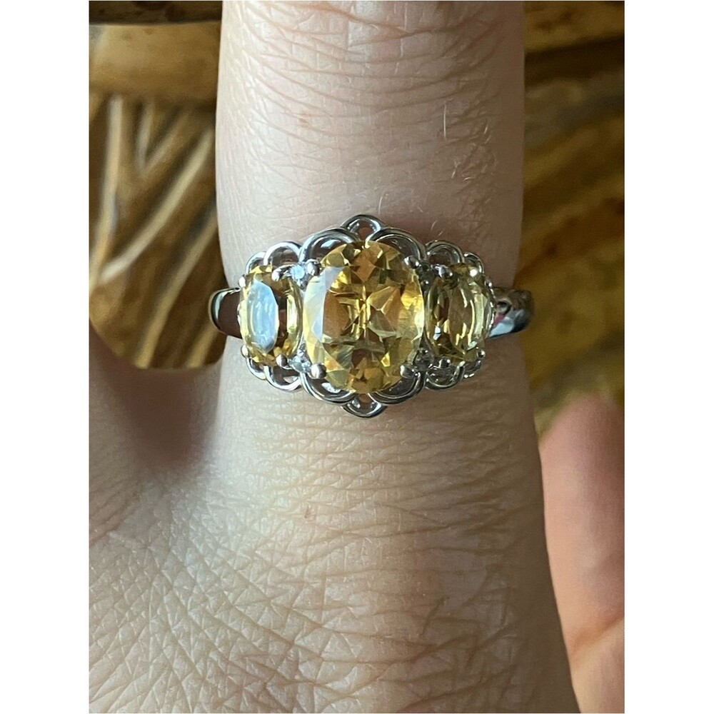 Natural Brazilian Citrine Sterling Silver Ring Size 8